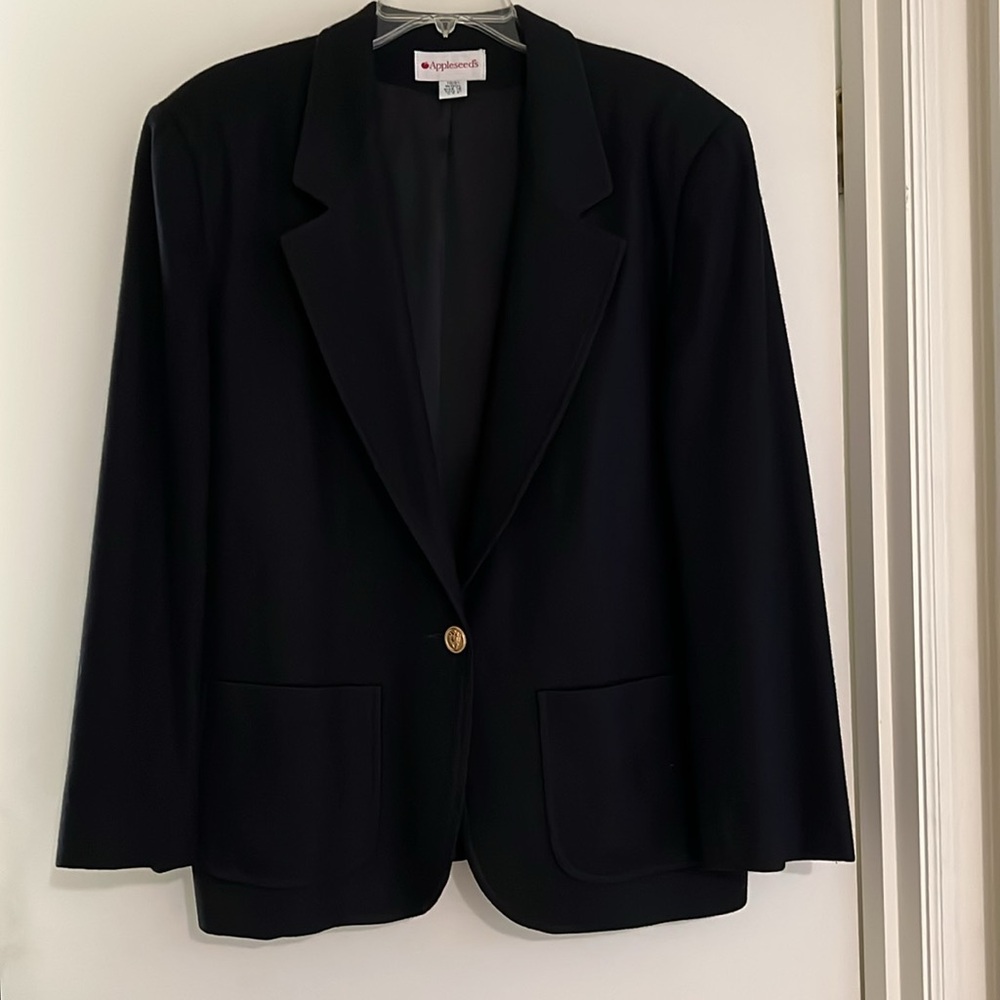 APPLESEED'S WOMENS 100% WOOL BLACK LINED BLAZER JACKET MADE IN THE USA SIZE 16